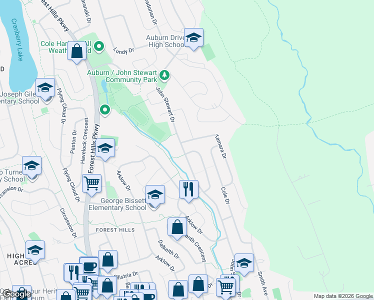 map of restaurants, bars, coffee shops, grocery stores, and more near 91 Inglewood Crescent in Dartmouth