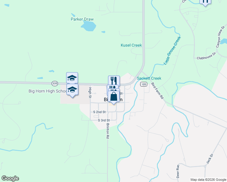 map of restaurants, bars, coffee shops, grocery stores, and more near 44 Johnson St in Big Horn