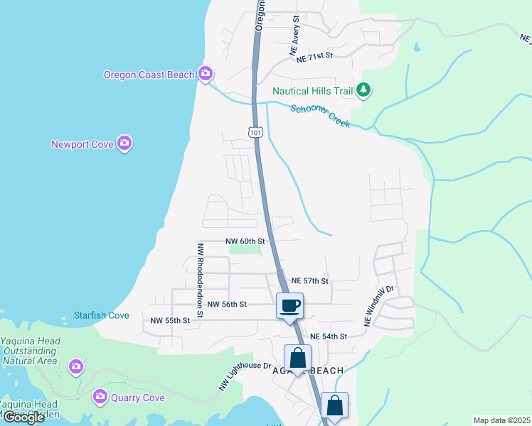map of restaurants, bars, coffee shops, grocery stores, and more near Oregon Coast Hwy in Newport