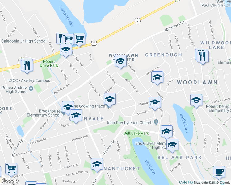 map of restaurants, bars, coffee shops, grocery stores, and more near 8 Digby Crescent in Dartmouth