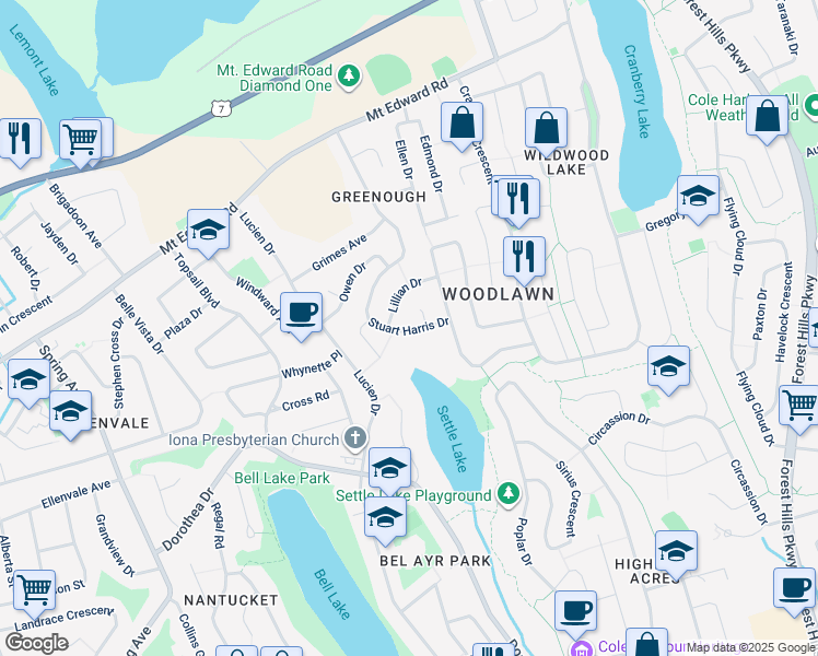 map of restaurants, bars, coffee shops, grocery stores, and more near 83 Stuart Harris Drive in Dartmouth