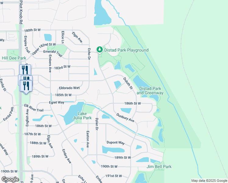map of restaurants, bars, coffee shops, grocery stores, and more near 18532 Dunbury Avenue in Farmington