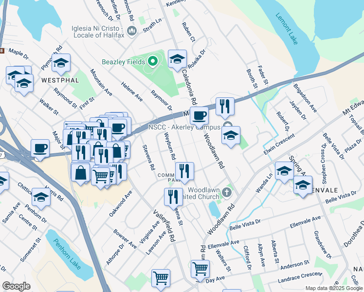 map of restaurants, bars, coffee shops, grocery stores, and more near Guysborough Avenue in Dartmouth