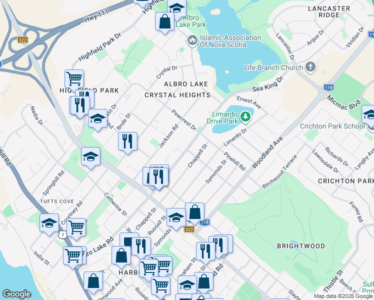map of restaurants, bars, coffee shops, grocery stores, and more near 37 Sheridan Street in Dartmouth