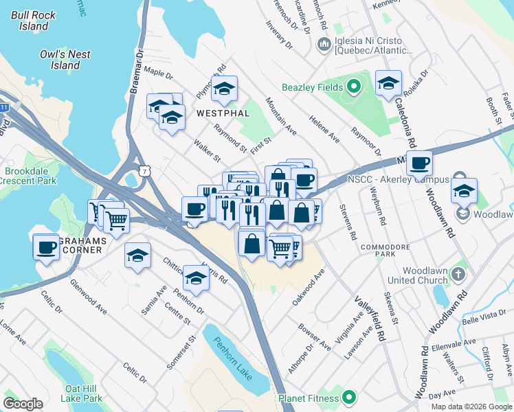 map of restaurants, bars, coffee shops, grocery stores, and more near 137 Main Street in Dartmouth