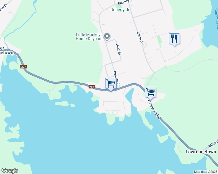 map of restaurants, bars, coffee shops, grocery stores, and more near 2647 Lawrencetown Road in Lawrencetown
