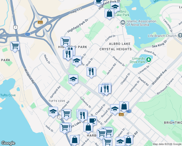 map of restaurants, bars, coffee shops, grocery stores, and more near 19 Primrose Street in Dartmouth