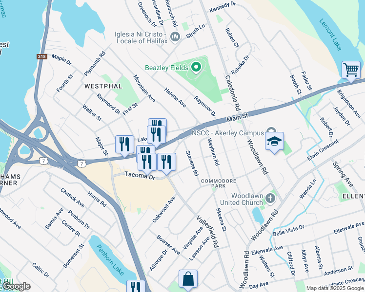 map of restaurants, bars, coffee shops, grocery stores, and more near 7 Stevens Road in Dartmouth
