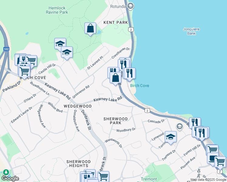 map of restaurants, bars, coffee shops, grocery stores, and more near 3A Dakin Drive in Halifax