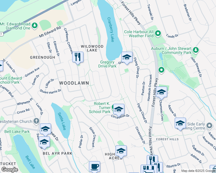 map of restaurants, bars, coffee shops, grocery stores, and more near 98 Wildwood Boulevard in Dartmouth