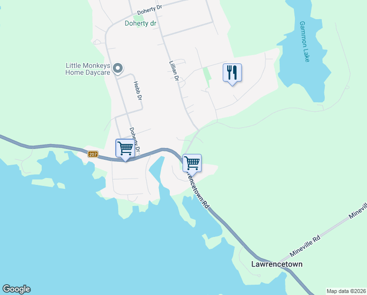 map of restaurants, bars, coffee shops, grocery stores, and more near 22 Gammon Lake Drive in Lawrencetown