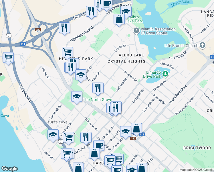 map of restaurants, bars, coffee shops, grocery stores, and more near 30 Primrose Street in Dartmouth