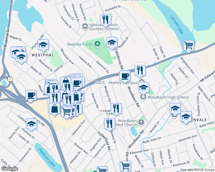 map of restaurants, bars, coffee shops, grocery stores, and more near 5 Guysborough Avenue in Dartmouth