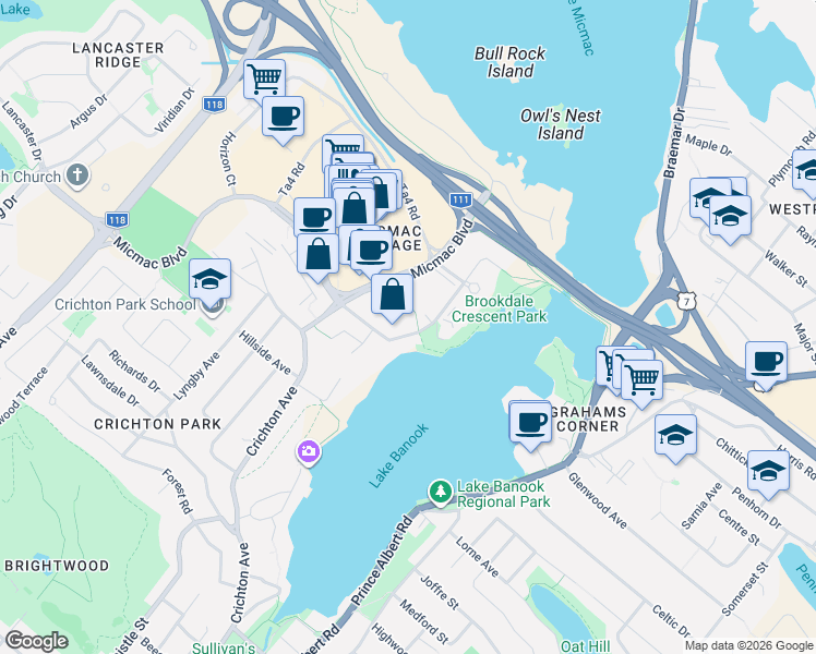 map of restaurants, bars, coffee shops, grocery stores, and more near 16 Garden Court Terrace in Dartmouth
