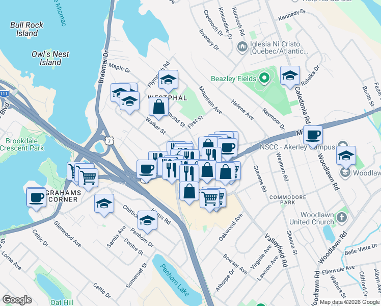map of restaurants, bars, coffee shops, grocery stores, and more near in Dartmouth