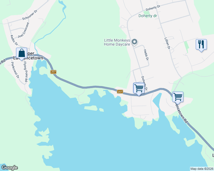 map of restaurants, bars, coffee shops, grocery stores, and more near 2559 Lawrencetown Road in Lawrencetown
