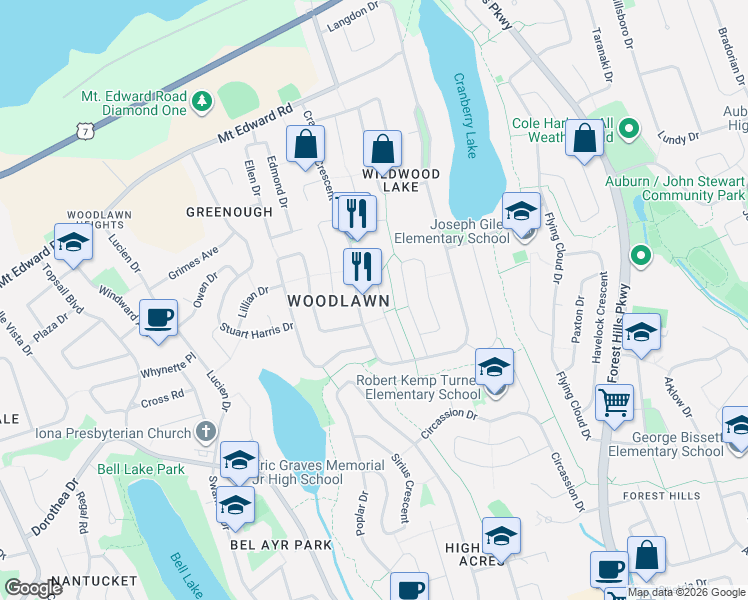 map of restaurants, bars, coffee shops, grocery stores, and more near 34-36 Valkyrie Crescent in Dartmouth