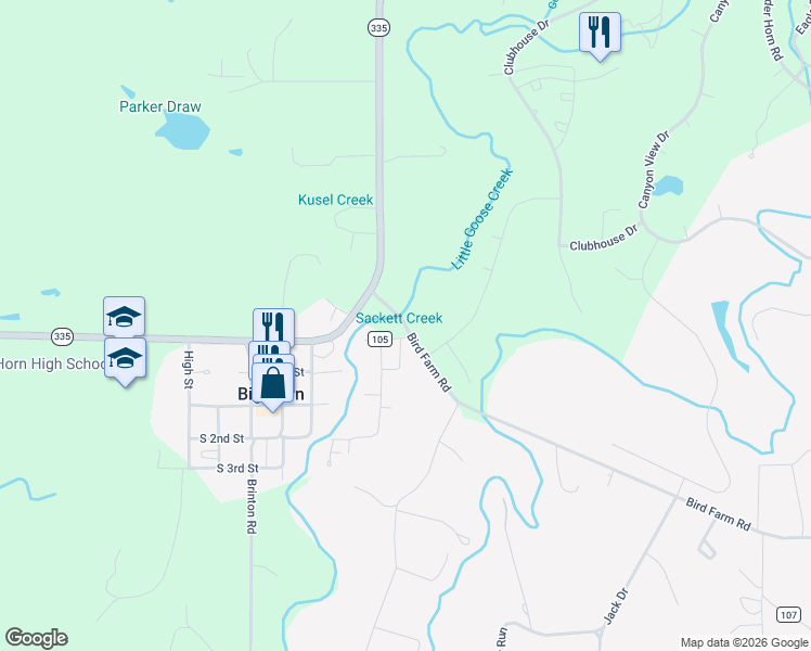 map of restaurants, bars, coffee shops, grocery stores, and more near 12-14 Bird Farm Road in Sheridan