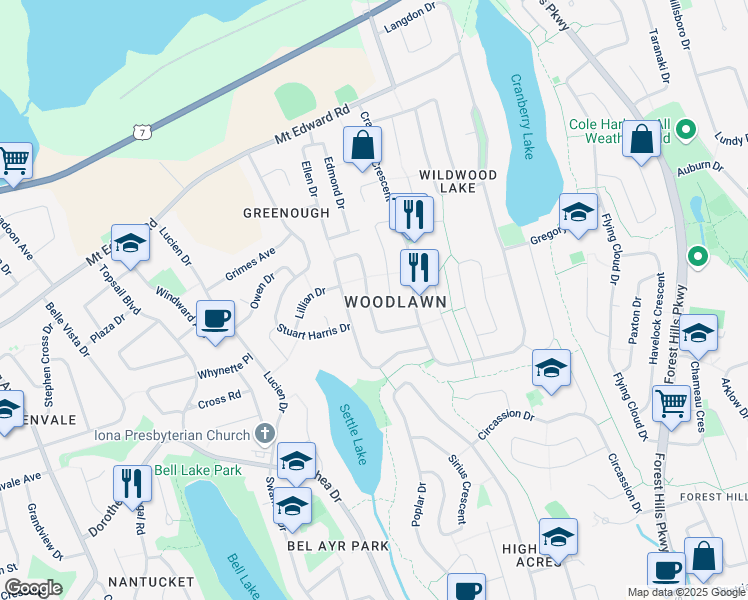 map of restaurants, bars, coffee shops, grocery stores, and more near 24 La Pierre Crescent in Dartmouth