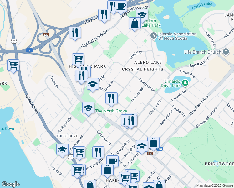 map of restaurants, bars, coffee shops, grocery stores, and more near 29 Primrose Street in Dartmouth