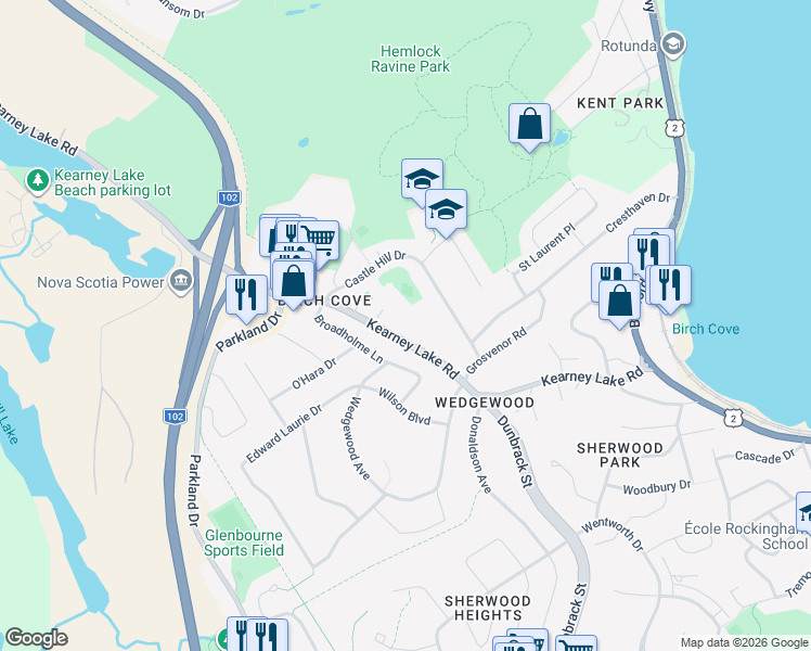 map of restaurants, bars, coffee shops, grocery stores, and more near in Halifax
