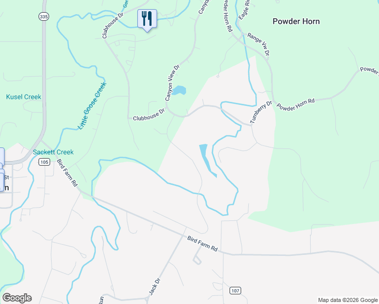 map of restaurants, bars, coffee shops, grocery stores, and more near 6L1 Powder Horn Road in Sheridan
