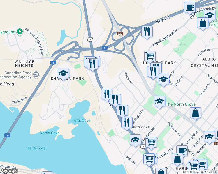 map of restaurants, bars, coffee shops, grocery stores, and more near 3 Fernhill Drive in Dartmouth