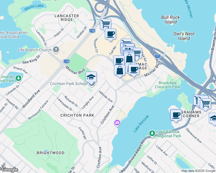 map of restaurants, bars, coffee shops, grocery stores, and more near 229 Crichton Avenue in Dartmouth