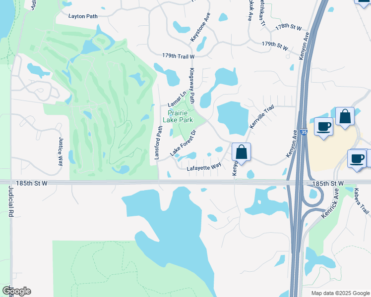 map of restaurants, bars, coffee shops, grocery stores, and more near 18344 Lake Forest Drive in Lakeville