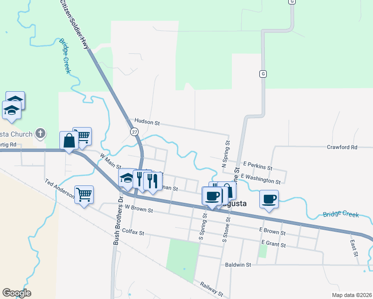 map of restaurants, bars, coffee shops, grocery stores, and more near 406 Hudson Street in Augusta