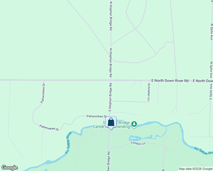 map of restaurants, bars, coffee shops, grocery stores, and more near 2 South Stephan Bridge Road in Grayling