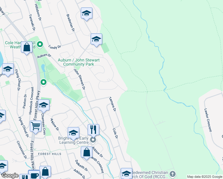 map of restaurants, bars, coffee shops, grocery stores, and more near Cassandra Drive in Dartmouth