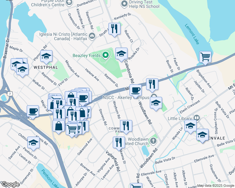 map of restaurants, bars, coffee shops, grocery stores, and more near 208 Main Street in Dartmouth
