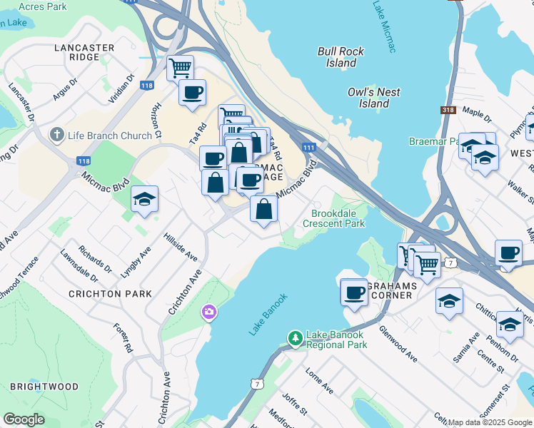 map of restaurants, bars, coffee shops, grocery stores, and more near 36 Garden Court Terrace in Dartmouth