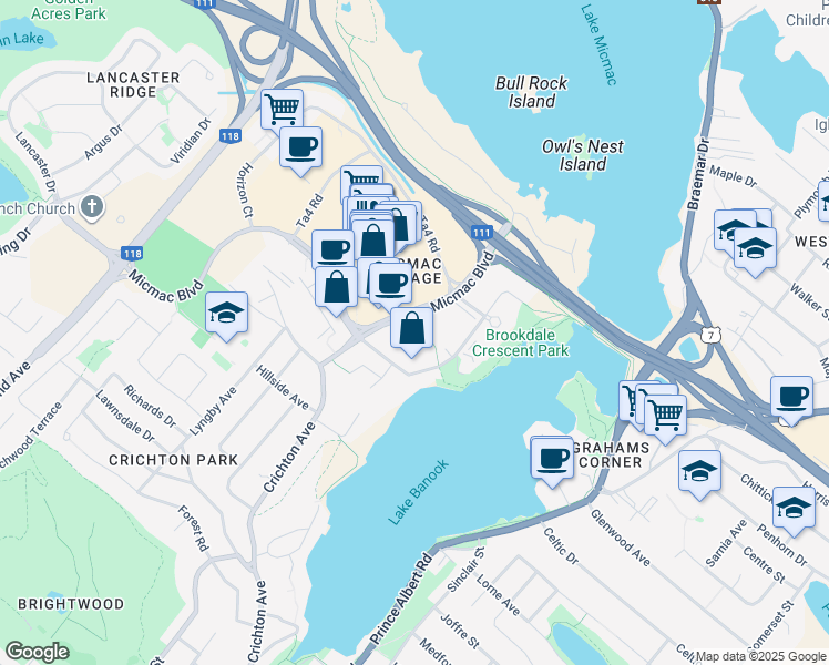 map of restaurants, bars, coffee shops, grocery stores, and more near 38 Garden Court Terrace in Dartmouth
