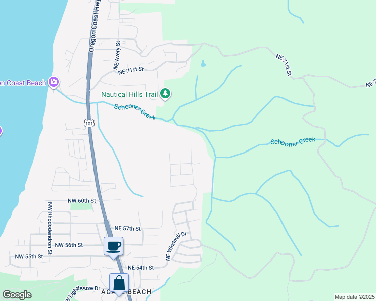 map of restaurants, bars, coffee shops, grocery stores, and more near 6245 Northeast Evergreen Lane in Newport