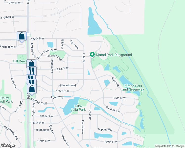 map of restaurants, bars, coffee shops, grocery stores, and more near 18391 Dunbury Avenue in Farmington