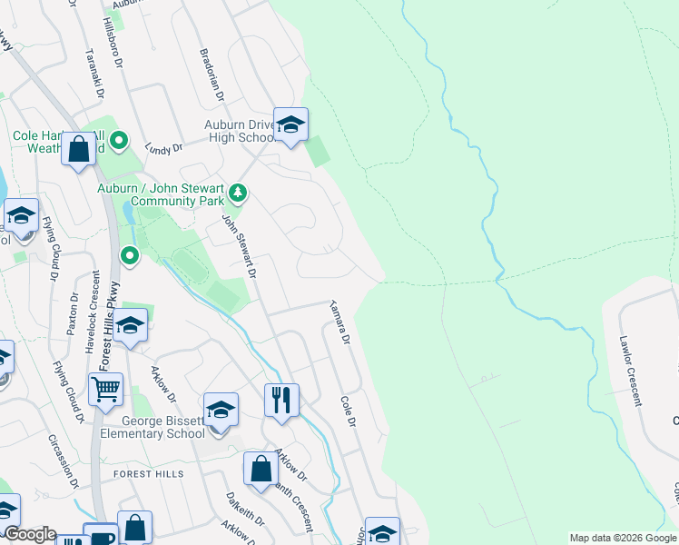 map of restaurants, bars, coffee shops, grocery stores, and more near 56 Cassandra Drive in Dartmouth