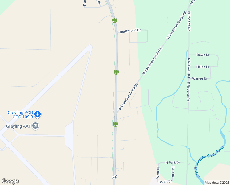 map of restaurants, bars, coffee shops, grocery stores, and more near 1 Interstate 75 Business Loop in Grayling