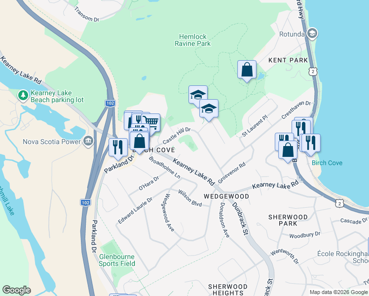 map of restaurants, bars, coffee shops, grocery stores, and more near in Halifax