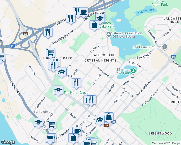 map of restaurants, bars, coffee shops, grocery stores, and more near 46 Primrose Street in Dartmouth