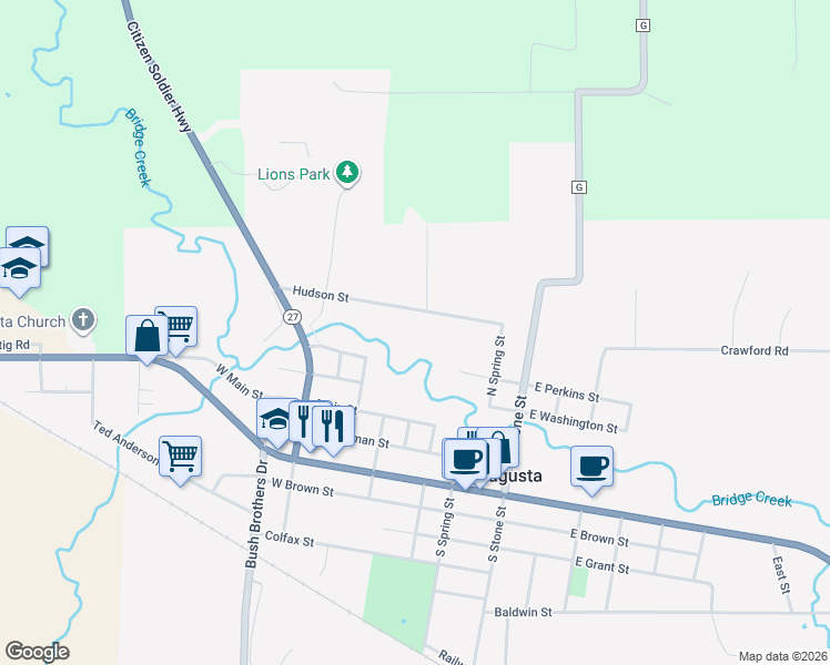 map of restaurants, bars, coffee shops, grocery stores, and more near 406 Hudson St in Augusta