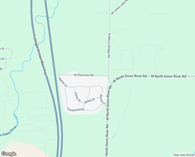 map of restaurants, bars, coffee shops, grocery stores, and more near 4037-4399 West Pinecrest Road in Grayling