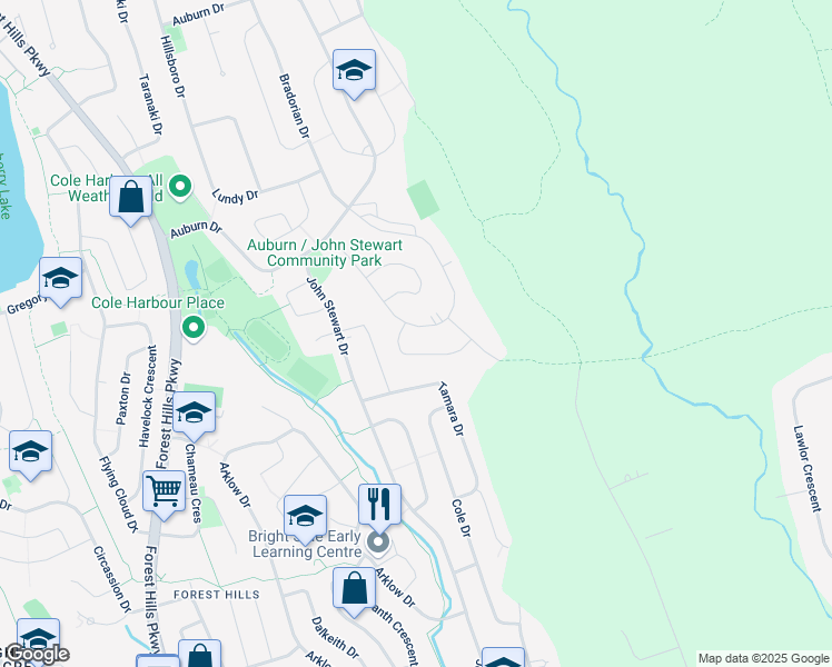 map of restaurants, bars, coffee shops, grocery stores, and more near 146 Hirandale Crescent in Dartmouth