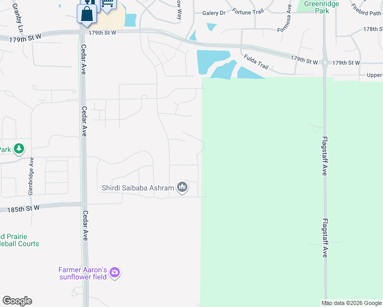 map of restaurants, bars, coffee shops, grocery stores, and more near 18121 Glacier Way in Lakeville
