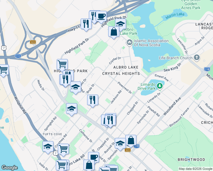map of restaurants, bars, coffee shops, grocery stores, and more near 49 Primrose Street in Dartmouth
