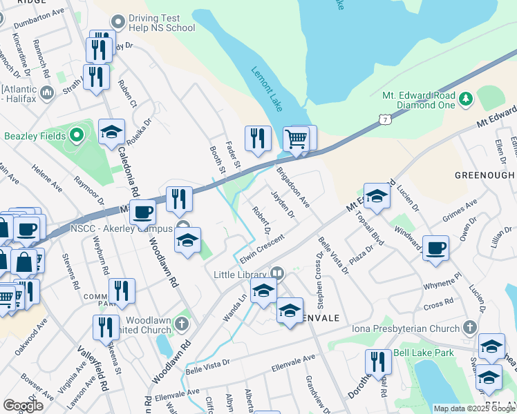 map of restaurants, bars, coffee shops, grocery stores, and more near 37 Robert Drive in Dartmouth