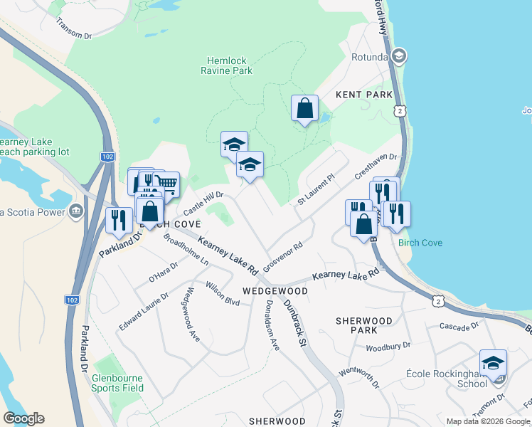 map of restaurants, bars, coffee shops, grocery stores, and more near 13 Julies Walk in Halifax