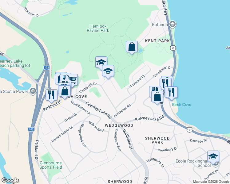 map of restaurants, bars, coffee shops, grocery stores, and more near 13 Julies Walk in Halifax