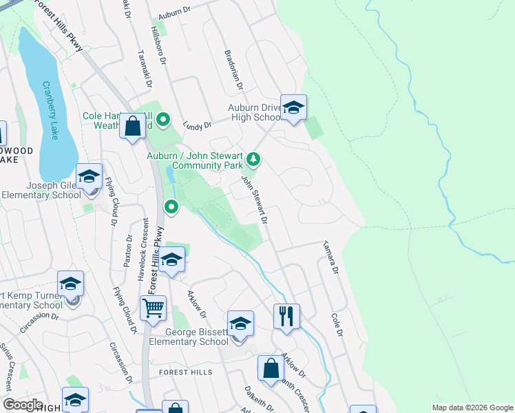 map of restaurants, bars, coffee shops, grocery stores, and more near 1 Roseway Court in Dartmouth